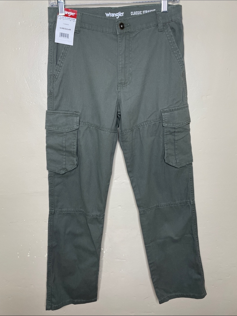 WRANGLER Boys Green Cargo Pants Adjustable Waist NWT 14 Regular